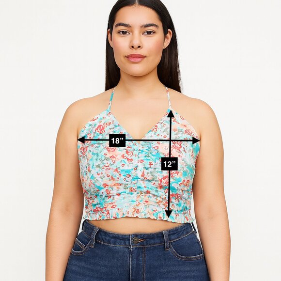 NWT American Eagle Floral Halter Tie Crop Top Size XL - Picture 2 of 7